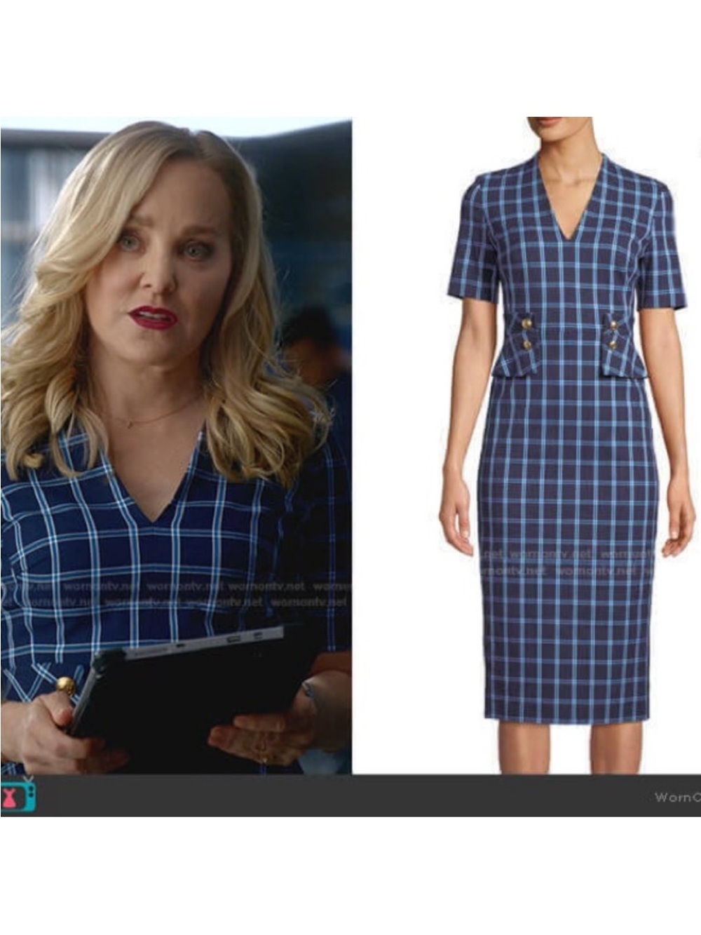 Escada‎ V-Neck Windowpane Sheath Dress